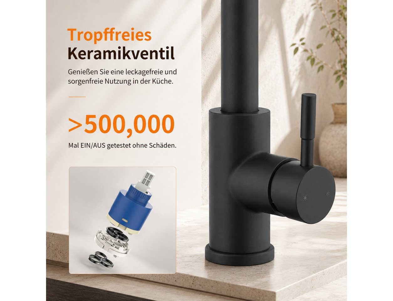 HOMELIVE Spültischarmatur Hochdruck Wasserhahn Küche 360° Küchenarmatur mit Ausziehbarer Edelstahl Küchenarmatur ausziehbar mit 2 Strahlarten,Schwarz Bild 5
