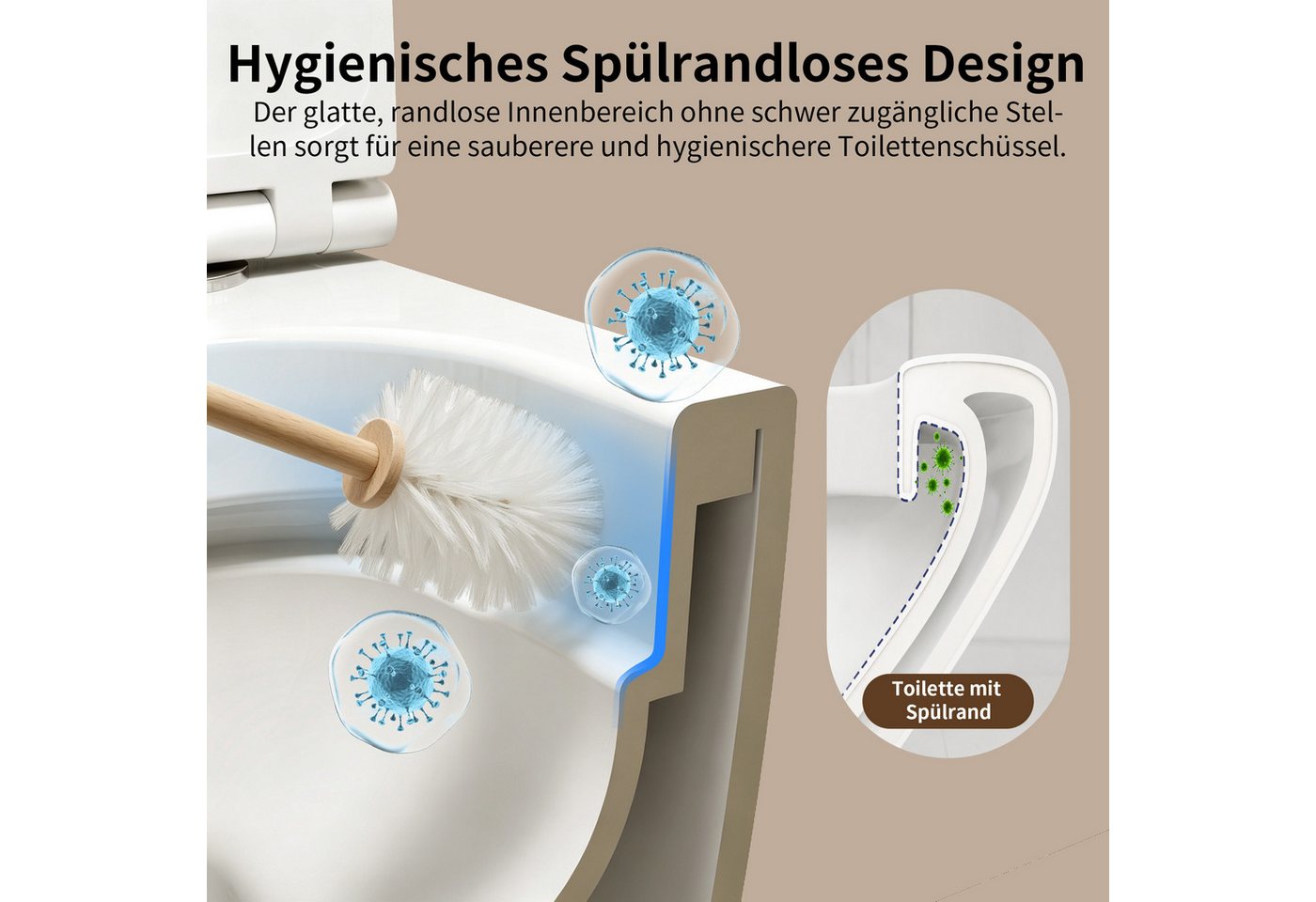 DeerValley Dusch-WC Kalt-Warm Wasser, Hänge WC Spülrandlos mit Bidet-Düse, Wandmontage, Abgang waagerecht, Wassersparend, Geräuscharm, Bidetfunktion ohne Strom, spülrandlos, Soft-Close-Sitz