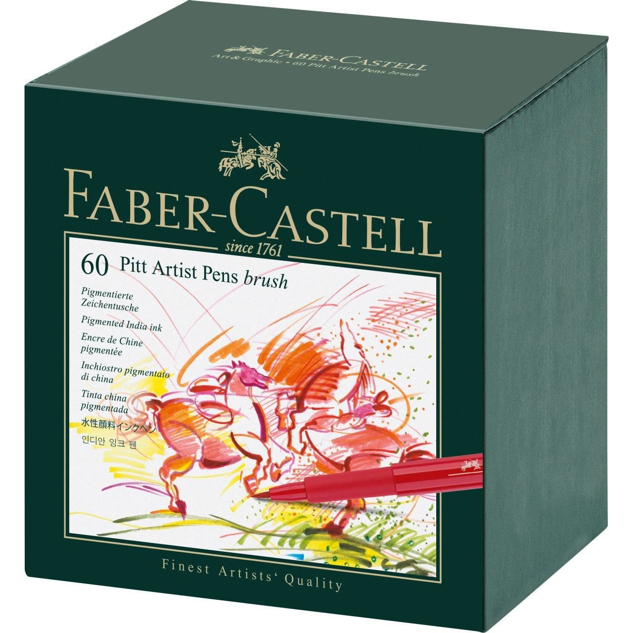 Faber-Castell Zeichentusche Pitt Artist Pen Brush 60er Atelierbox, Pinselstifte Set, pigmentierte Zeichentusche