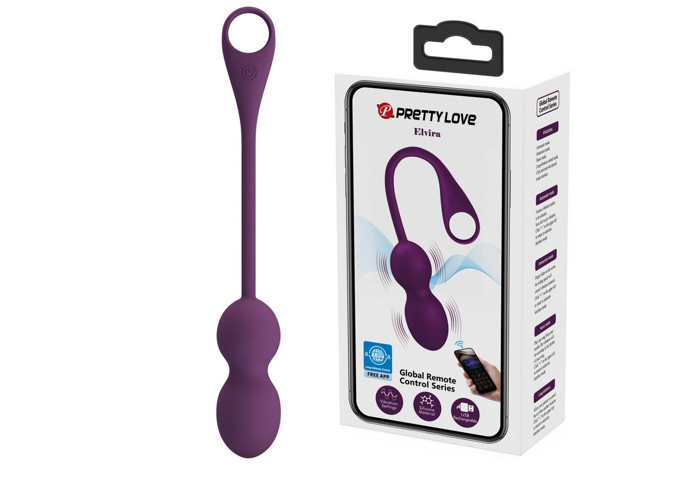 Pretty Love Beckenbodentrainer Elvira Beckenbodentraining Kugel App-Steuerung Beckenbodenkugel, Packung, 1-tlg., Inkl. USB-Kabel und kostenlose App, Kräftigung der Becken- und Unterleibsmuskulatur