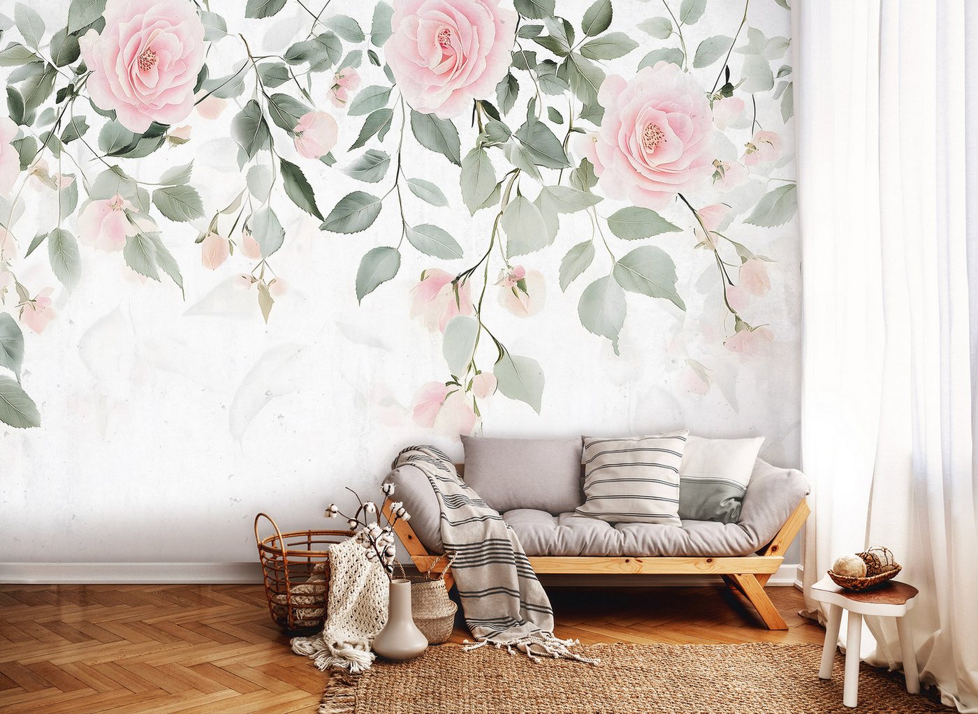 Wallarena Fototapete Blumen Blätter - Mehrfarbig - Elegant - Vlies - Wohnzimmer, glatt, (6 St), 300x210cm Bild 3
