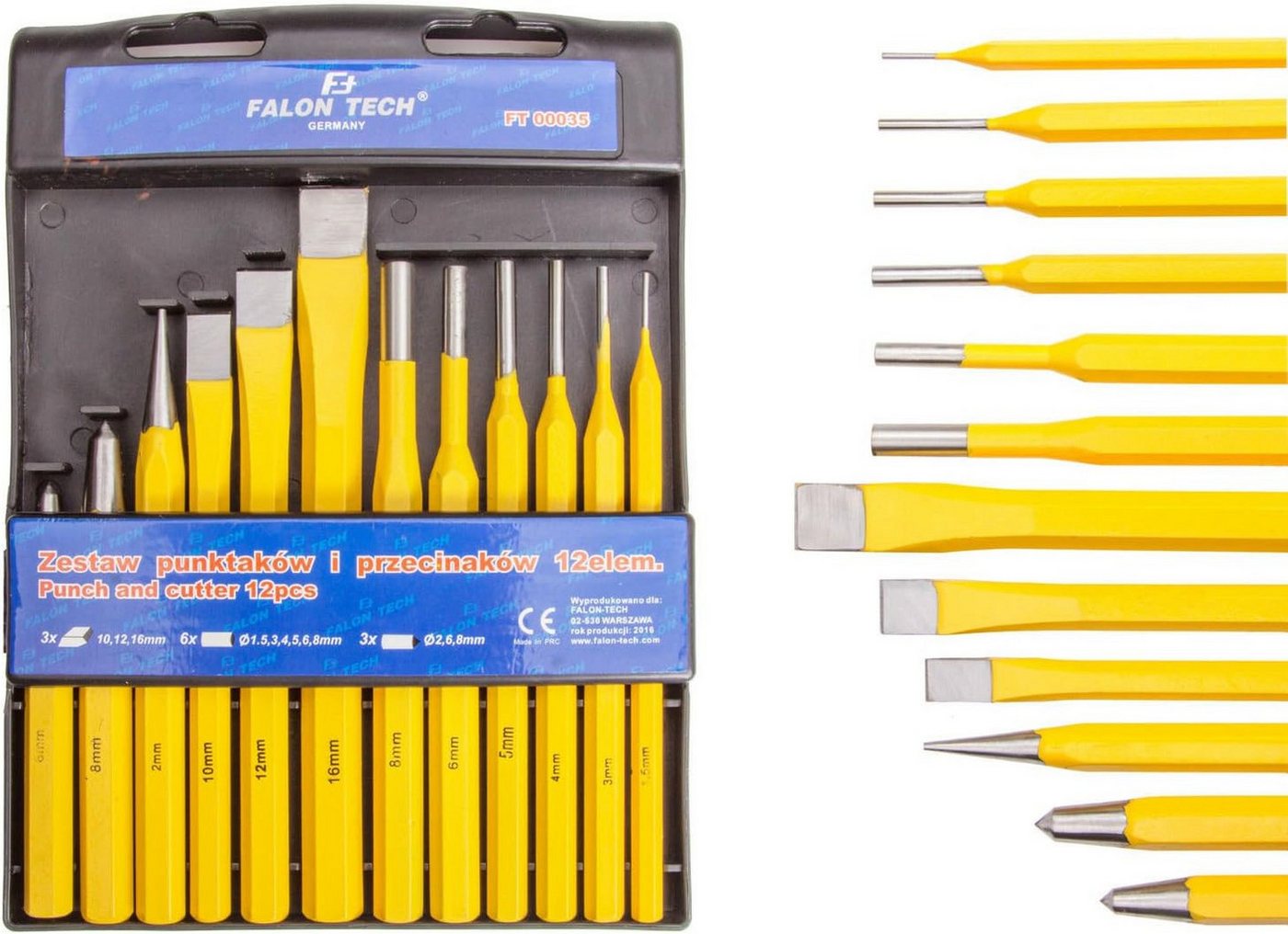 Falon-Tech Meißel-Set Werkzeugsatz Körner Meißel Splinttreiber Durchschläger Durchtreiber 12, (12-tlg)