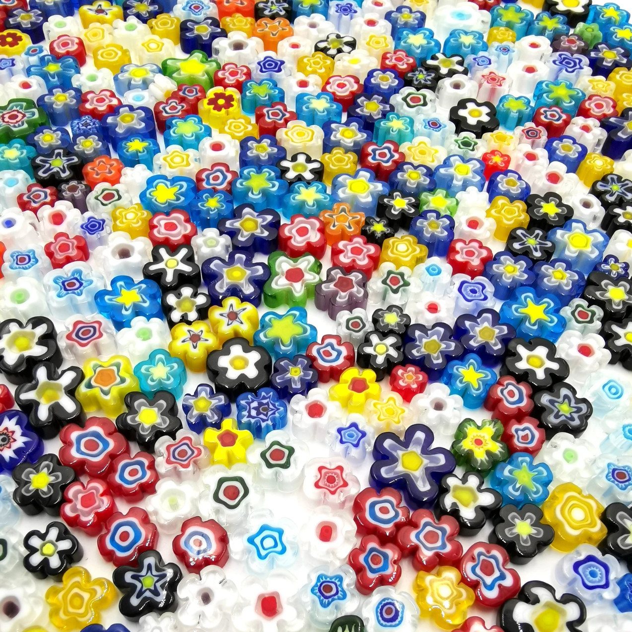 Armena Mosaikfliesen Blütenform Millefiori Glas Mosaiksteine gemischt 7-10mm 100g c.a110st., Mischungen Bild 2