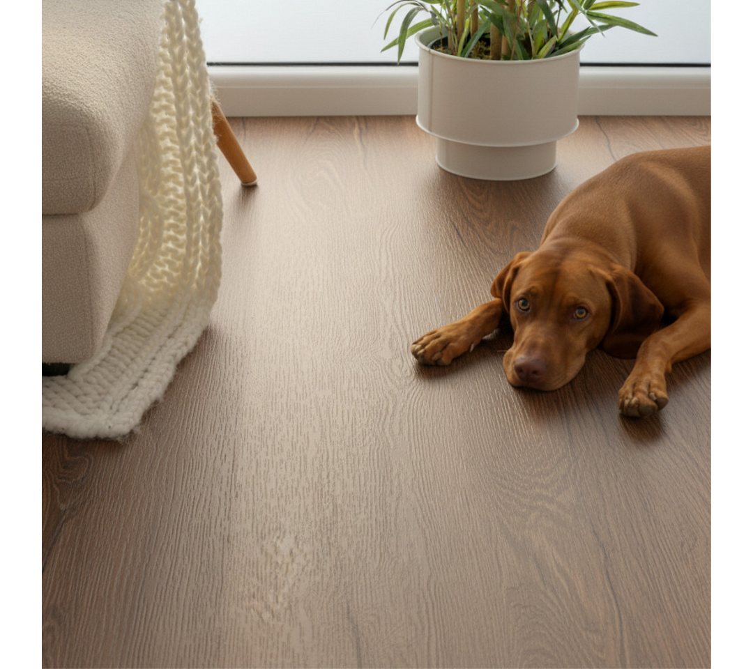 Mega-Holz Designboden Klickvinyl in Holzoptik BASIC PVC Vinylboden mit Trittschalldämmung, Packung, Fußbodenheizung&Feuchträume geeignet, Diele 1220x180x5mm, 22,1 m² Set Bild 2