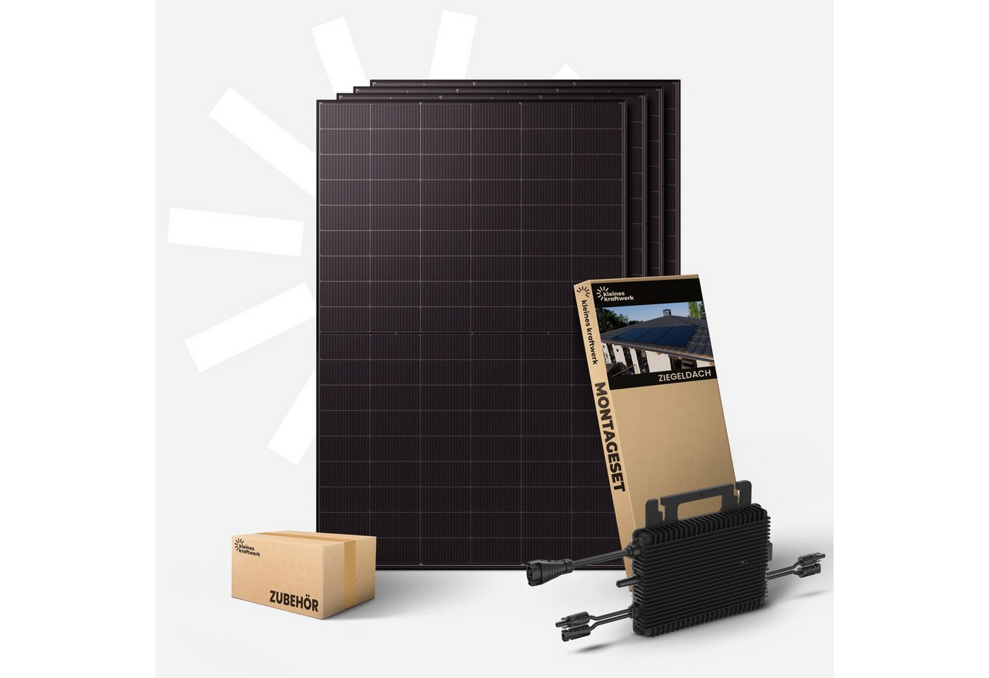 Kleines Kraftwerk Balkonkraftwerk, 2000 W, Monokristallin, (Ziegeldach, Solaranlage Komplettset mit Wechselrichter), 4 x 500W, Wechselrichter, Stromanschlusskabel, Solarverlängerungskabel Bild 4