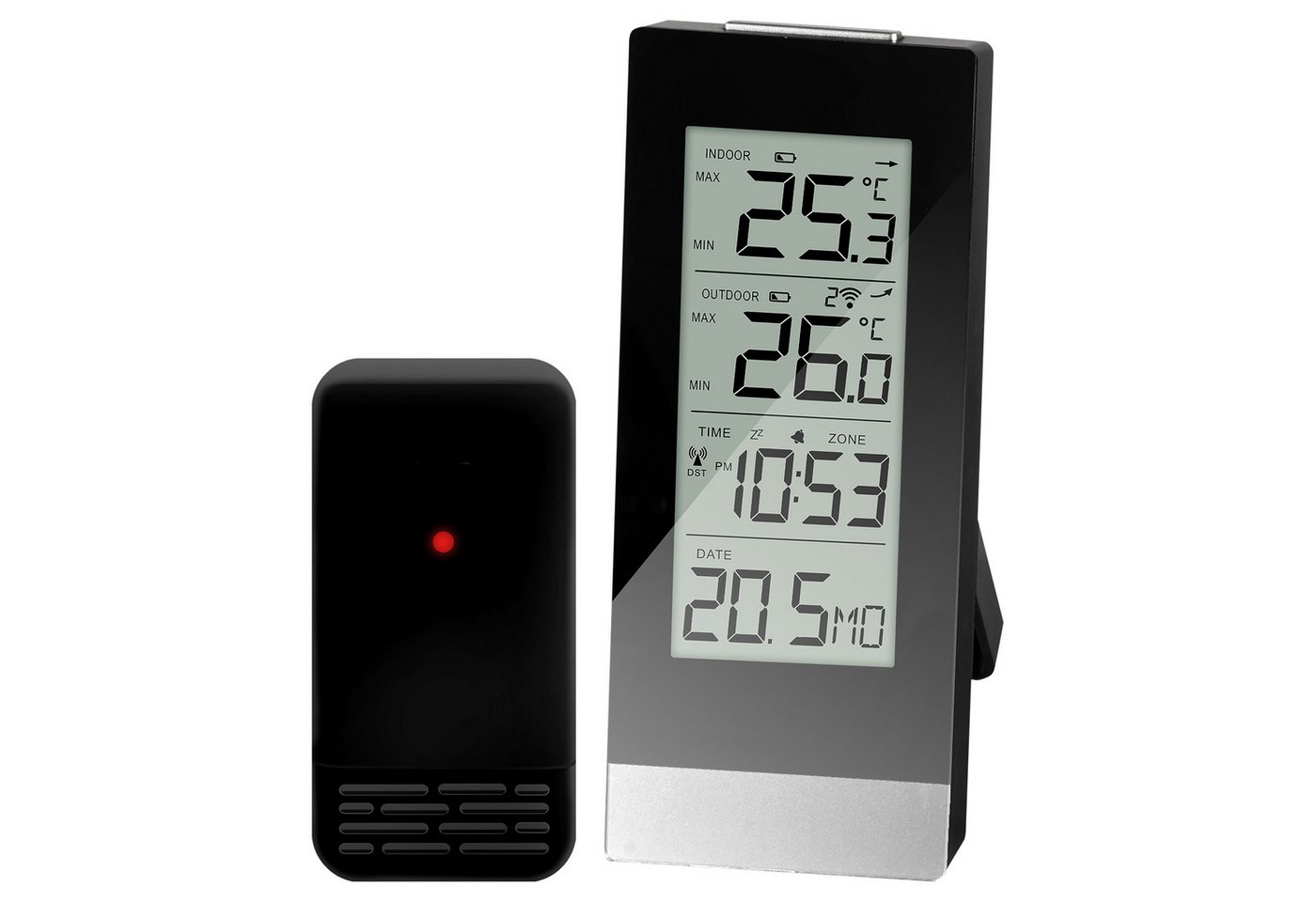 Miraval Klimamesser Funk-Raumklimastation mit Thermo- & Hygrometer, Zeit und Datum, (Inklusive Akku), Alarm, Snooze, Batteriestandsanzeige