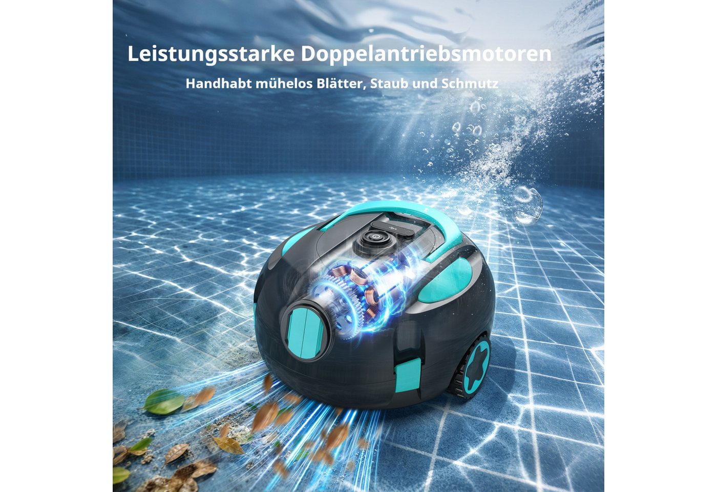 INSE Poolroboter H1 Poolreinigungsroboter IPX8, 2600mAh Akku, 125 Min. Laufzeit, (Set), IPX8 Wasserdicht,Hinderniserkennung Bild 2