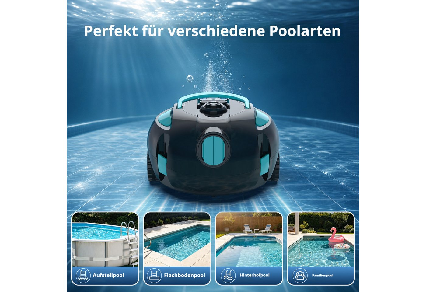 INSE Poolroboter H1 Poolreinigungsroboter IPX8, 2600mAh Akku, 125 Min. Laufzeit, (Set), IPX8 Wasserdicht,Hinderniserkennung Bild 3