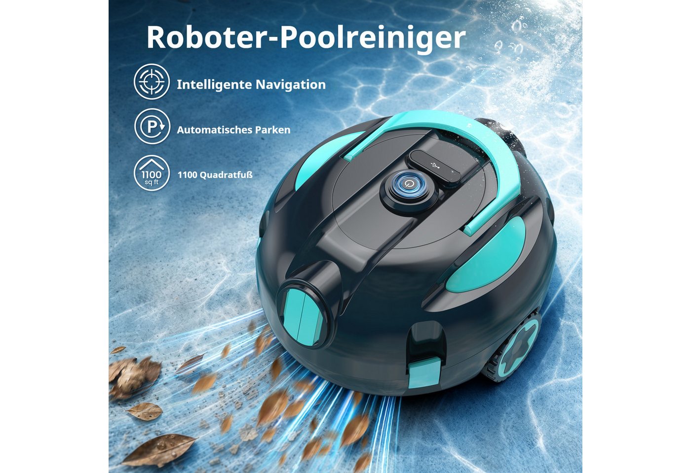 INSE Poolroboter H1 Poolreinigungsroboter IPX8, 2600mAh Akku, 125 Min. Laufzeit, (Set), IPX8 Wasserdicht,Hinderniserkennung Bild 5
