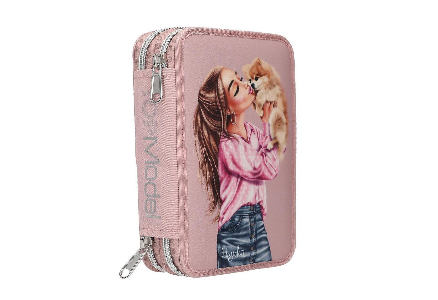 Depesche Federmäppchen Gefüllte 2-Fach Federtasche Rosa mit Model Motiv und Hund, Buntstifte, Schere, Lineal UVM. Bild 2