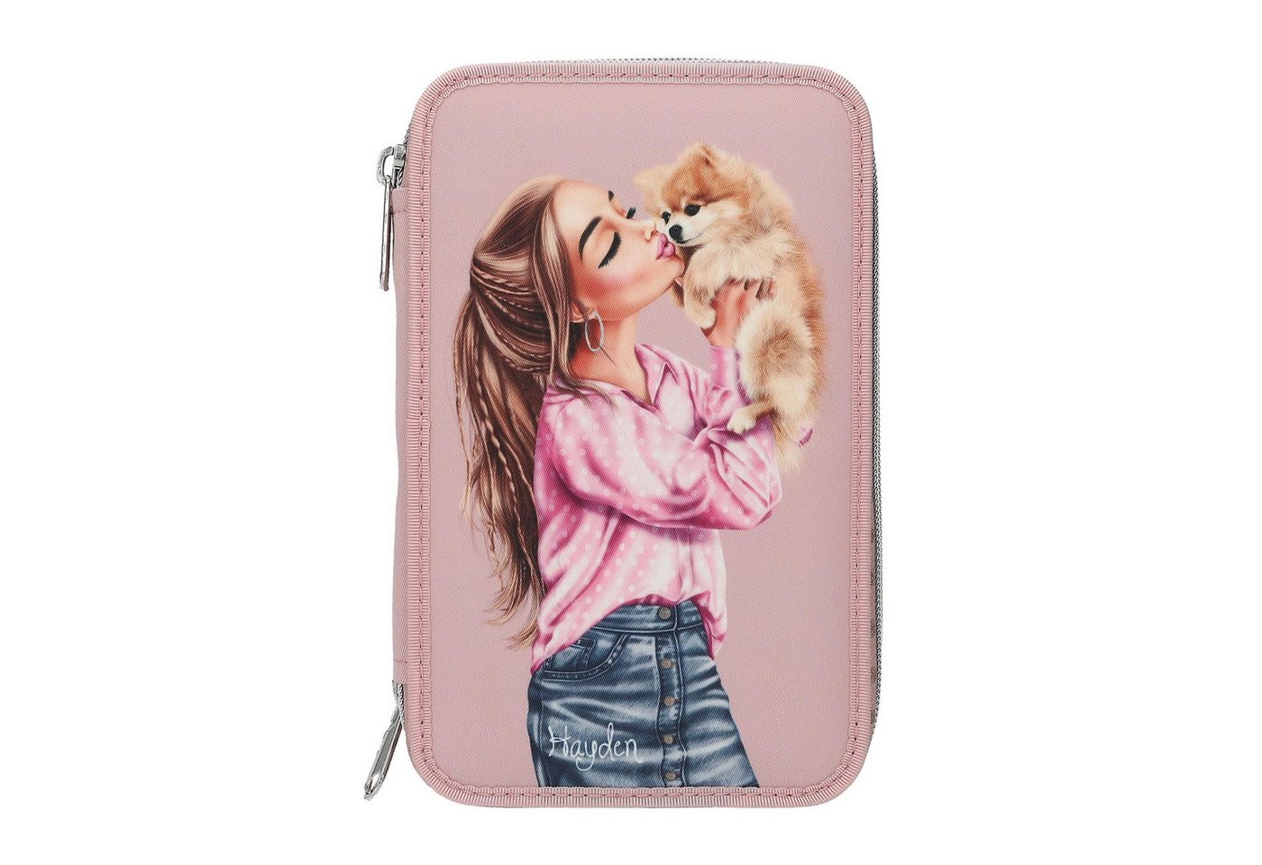Depesche Federmäppchen Gefüllte 2-Fach Federtasche Rosa mit Model Motiv und Hund, Buntstifte, Schere, Lineal UVM. Bild 5