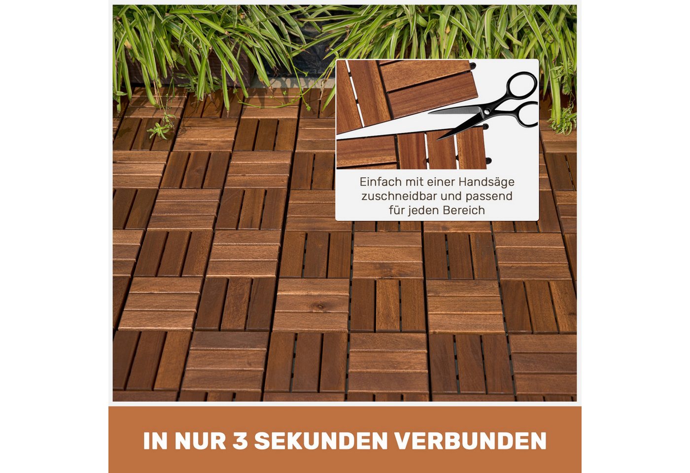 Blossom Holzfliesen Acacia Holzfliesen 11er Set 30x30cm Balkonfliesen aus Massivholz, 11 St., 11er Set 30x30cm, Terrassenfliesen aus Akazienholz für Balkon, Terrasse, Garten & Pool Bild 5