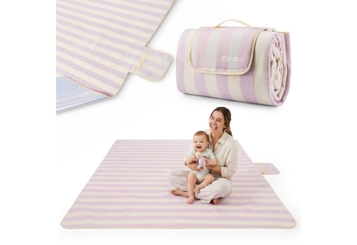 Outdoordecke HyperMotion XXL Picknickdecke 200x200 cm wasserdicht Lila gestreift, HyperMotion Bild 2