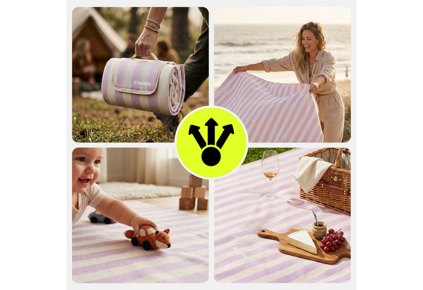 Outdoordecke HyperMotion XXL Picknickdecke 200x200 cm wasserdicht Lila gestreift, HyperMotion Bild 3