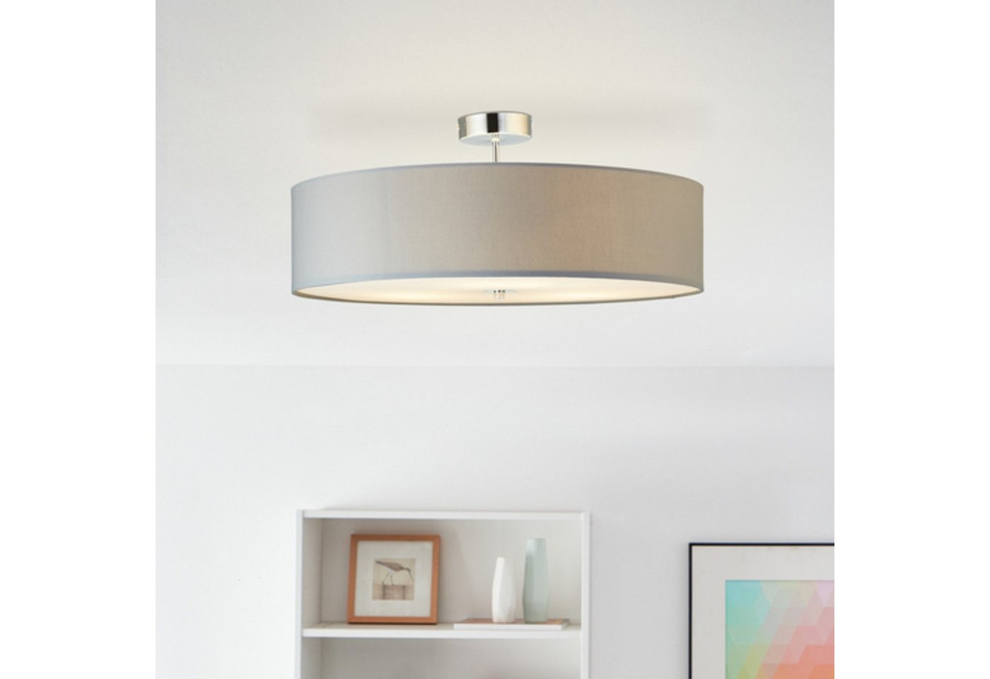 Lightbox Deckenleuchte, ohne Leuchtmittel, Deckenlampe schlichtem Stoffschirm - Metall/Textil - 60cm Durchmesser