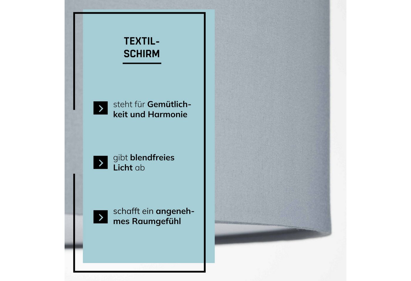 Lightbox Deckenleuchte, ohne Leuchtmittel, Deckenlampe schlichtem Stoffschirm - Metall/Textil - 60cm Durchmesser Bild 4
