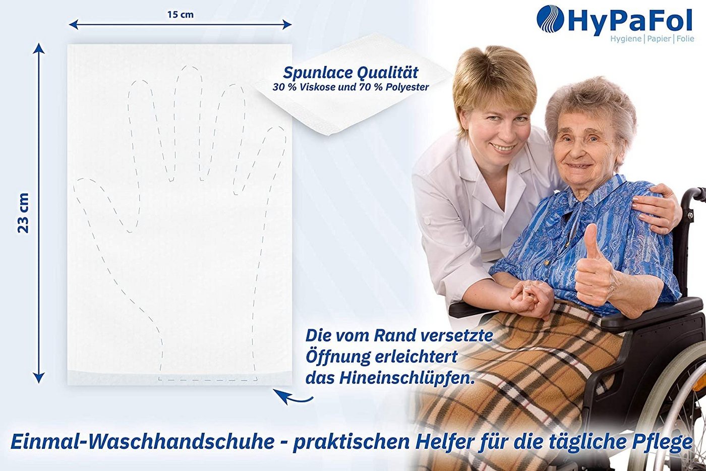 Hypafol Einweghandschuhe Spunlace Einmalwaschlappen für Babys & Erwachsene (Set 10x50 Stk. / 20x50 Stk., 500-St) aus Vliesstoff, zur Körperpflege