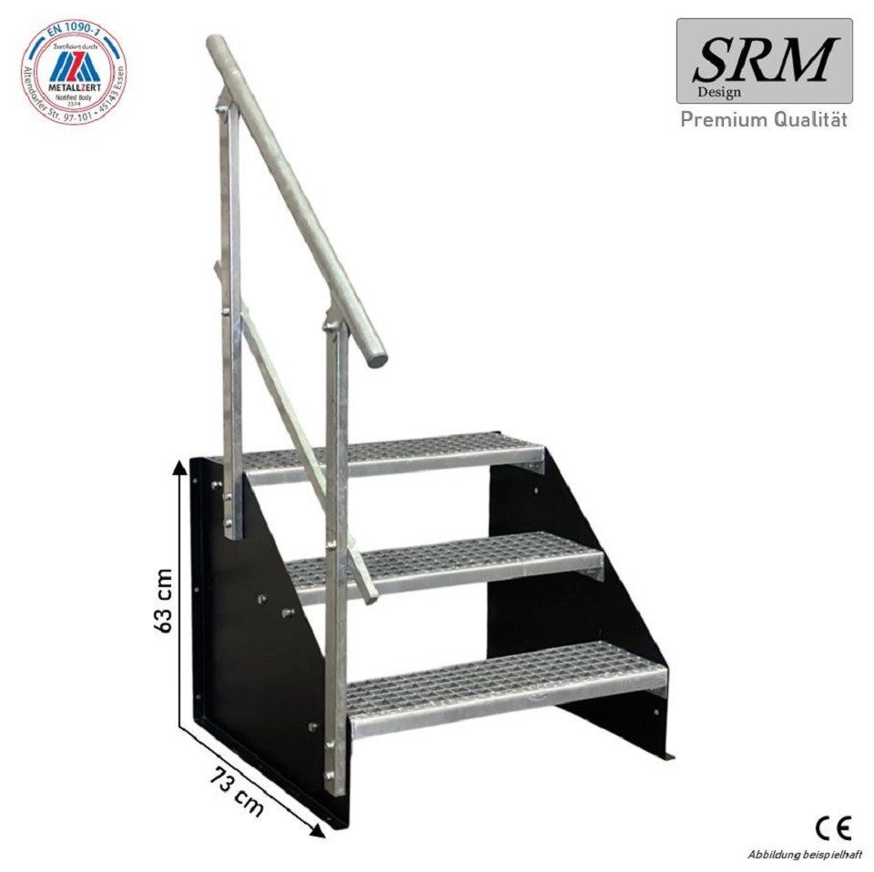 SRM Design Außentreppe 3 Stufen Standtreppe Schwarz, Breite 70cm, Höhe 63cm 1x Geländer Bild 2