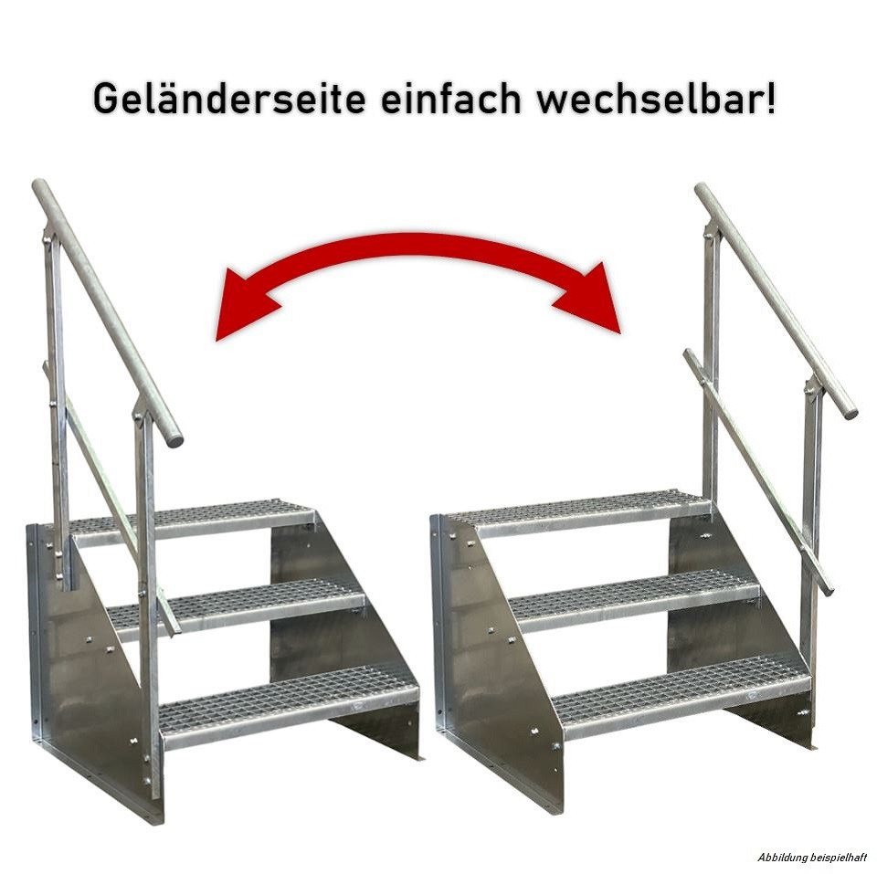 SRM Design Außentreppe 3 Stufen Standtreppe Schwarz, Breite 70cm, Höhe 63cm 1x Geländer Bild 4