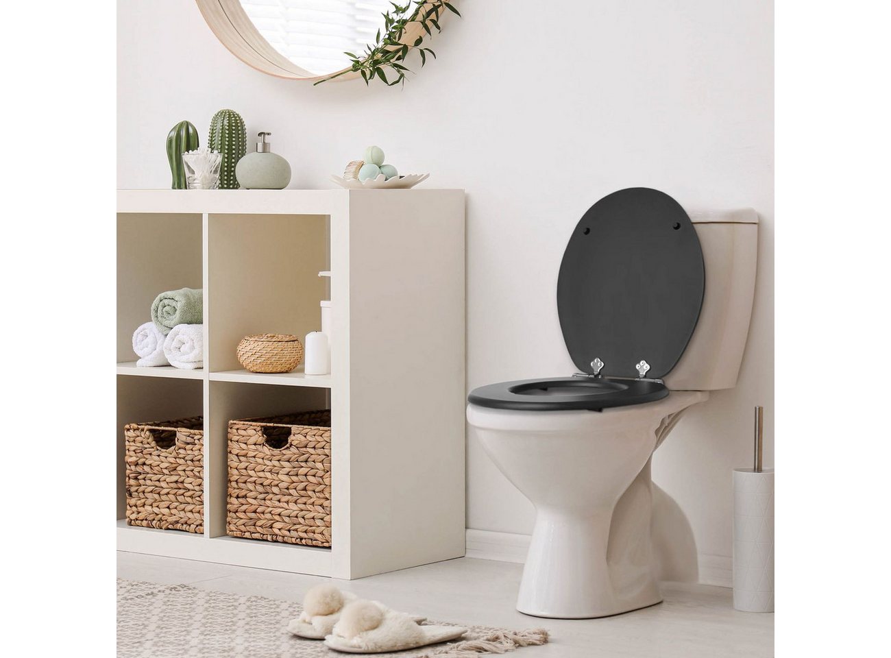 banjado WC-Sitz Anthrazit mit Absenkautomatik Motiv weiß (umweltfreundliches Material, integrierte Absenkautomatik), 46,5 x 38 x 5 cm Bild 4