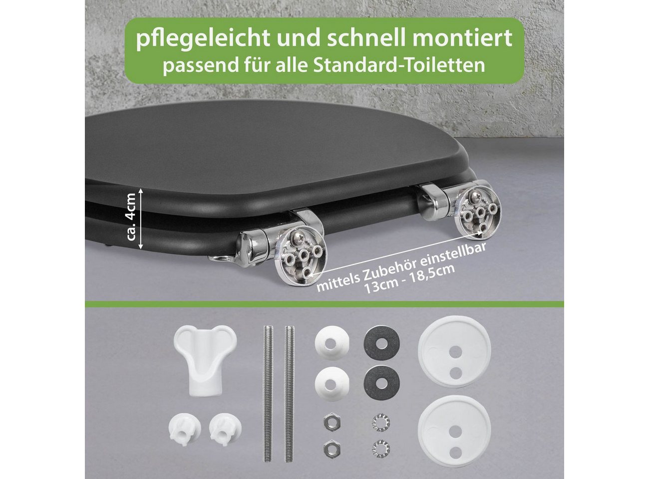 banjado WC-Sitz Anthrazit mit Absenkautomatik Motiv Kleine Anker (umweltfreundliches Material, integrierte Absenkautomatik), 46,5 x 38 x 5 cm Bild 2