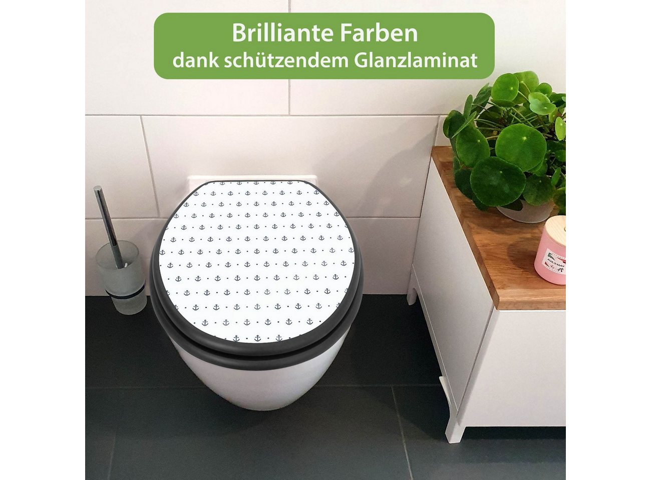 banjado WC-Sitz Anthrazit mit Absenkautomatik Motiv Kleine Anker (umweltfreundliches Material, integrierte Absenkautomatik), 46,5 x 38 x 5 cm Bild 4
