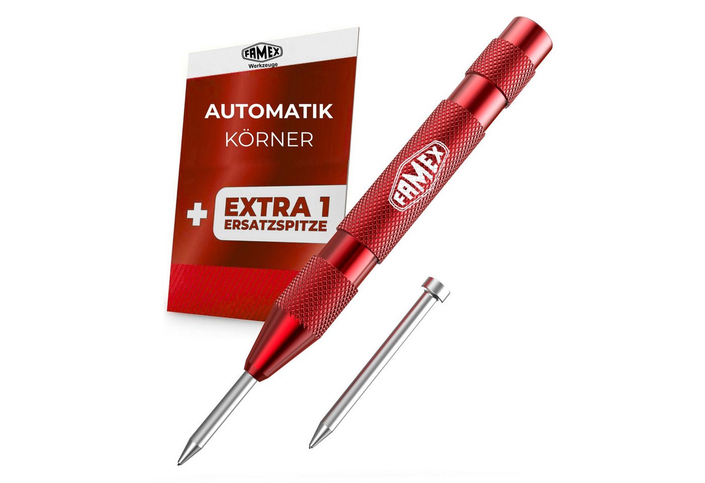 FAMEX Spatmeißel 8242 Automatik Körner, (schwere Ausführung, Ersatzspitze, 1-tlg., TOP-Qualität) HSS Stahl, einstellbar 50–100 N Bild 4