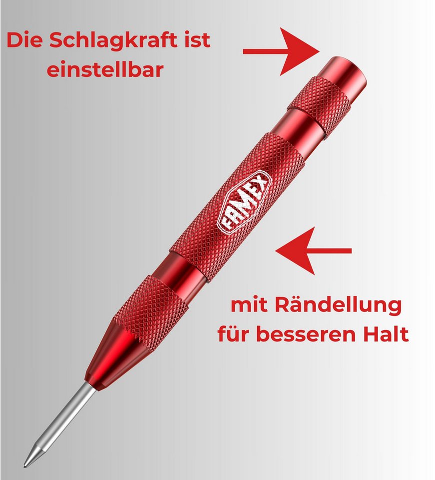 FAMEX Spatmeißel 8242 Automatik Körner, (schwere Ausführung, Ersatzspitze, 1-tlg., TOP-Qualität) HSS Stahl, einstellbar 50–100 N Bild 5