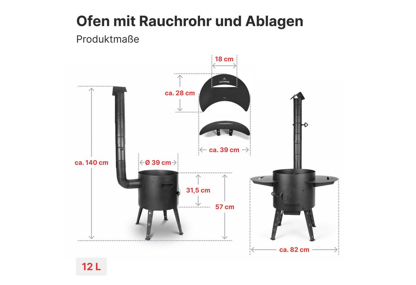 BIG-PAN Feuerstelle Usbekischer Uchag 2mm Stahl 12L Kazan Set Feuerstelle Campingofen Plov, (Outdoor Ofen Kasan Grillhandschuhe, Gulaschkessel Set Feuerofen Komplettset) Bild 5