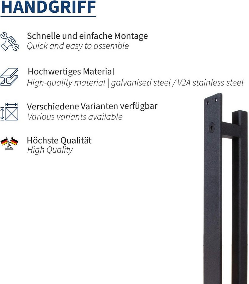ATTAS Türgriff Schiebetür Stahl Schwarz, Scheunentor Griff für Innen & Außen, Schiebetürgriff außen Bild 3