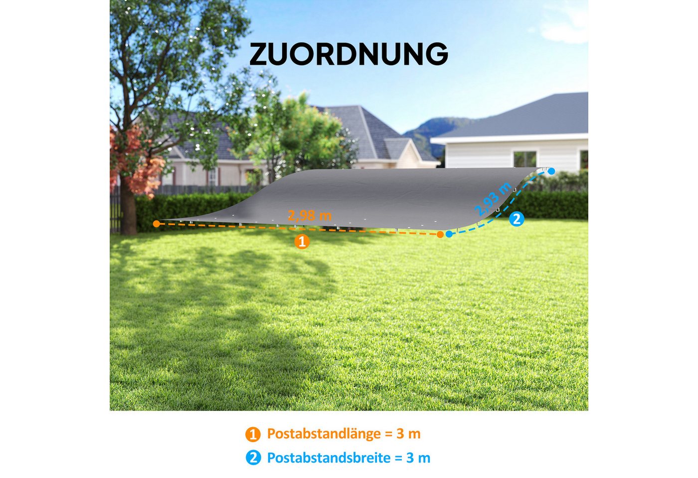 Outsunny Pavillon-Ersatzdach Ersatzdach, Sonnensegel, Ersatz-Dachplane, 298x293 cm, Dunkelgrau, 180 g/m², 298 x 293 cm (Ersatzdach für Pergola, Sonnensegel für Terrassenüberdachung), für 3 x 3 m Pavillon, Dunkelgrau