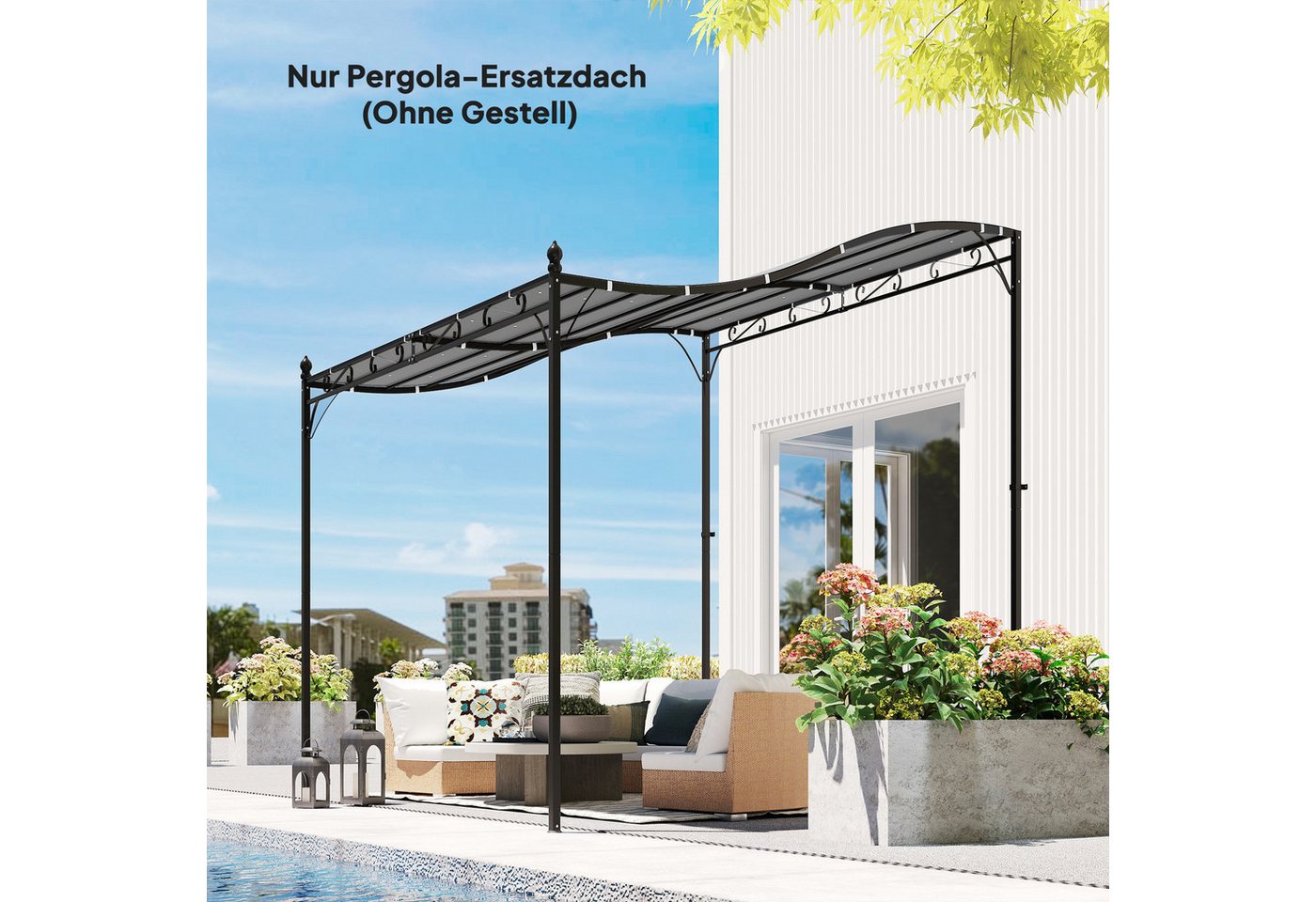 Outsunny Pavillon-Ersatzdach Ersatzdach, Sonnensegel, Ersatz-Dachplane, 298x293 cm, Dunkelgrau, 180 g/m², 298 x 293 cm (Ersatzdach für Pergola, Sonnensegel für Terrassenüberdachung), für 3 x 3 m Pavillon, Dunkelgrau Bild 4