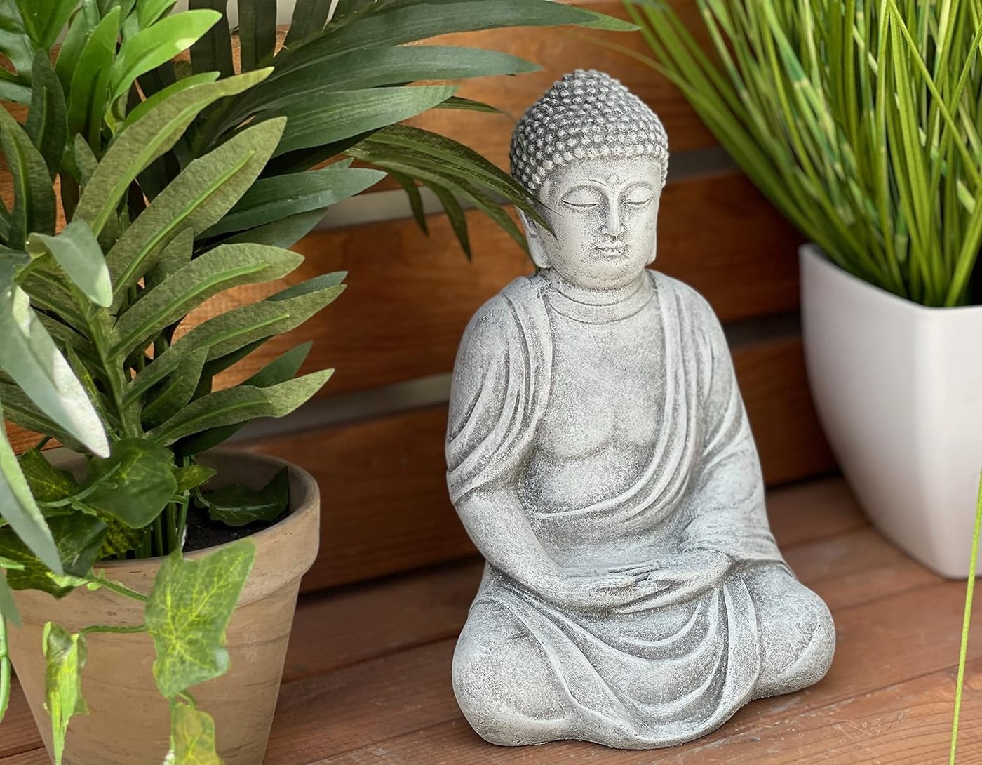 Stone and Style Gartenfigur Frostfeste Steinfigur sitzender Buddha Shiva Bild 3