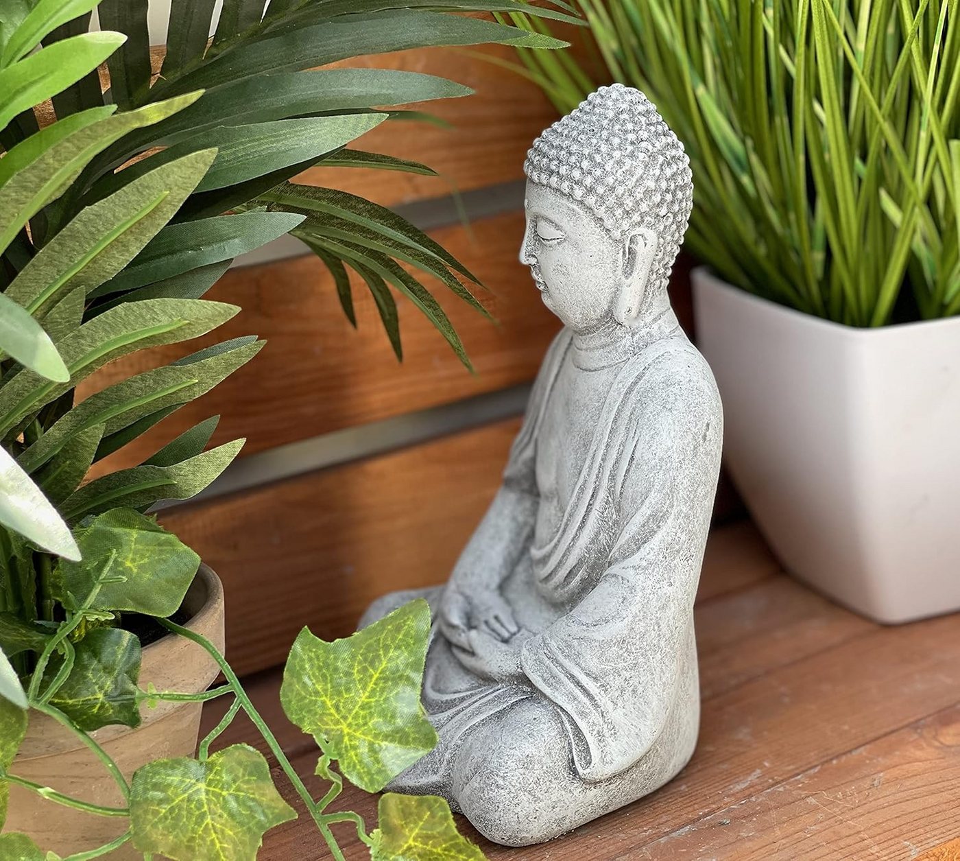 Stone and Style Gartenfigur Frostfeste Steinfigur sitzender Buddha Shiva Bild 5