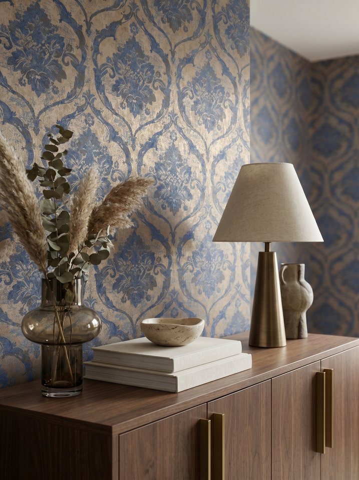 Newroom Vliestapete Xelora Blau Tapete Vliestapete Blumen, Floral, Blumenranke, strukturiert, Mustertapete