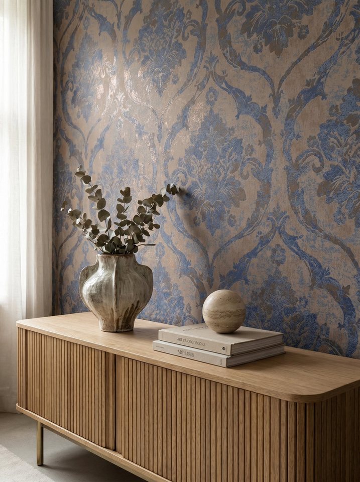 Newroom Vliestapete Xelora Blau Tapete Vliestapete Blumen, Floral, Blumenranke, strukturiert, Mustertapete Bild 5