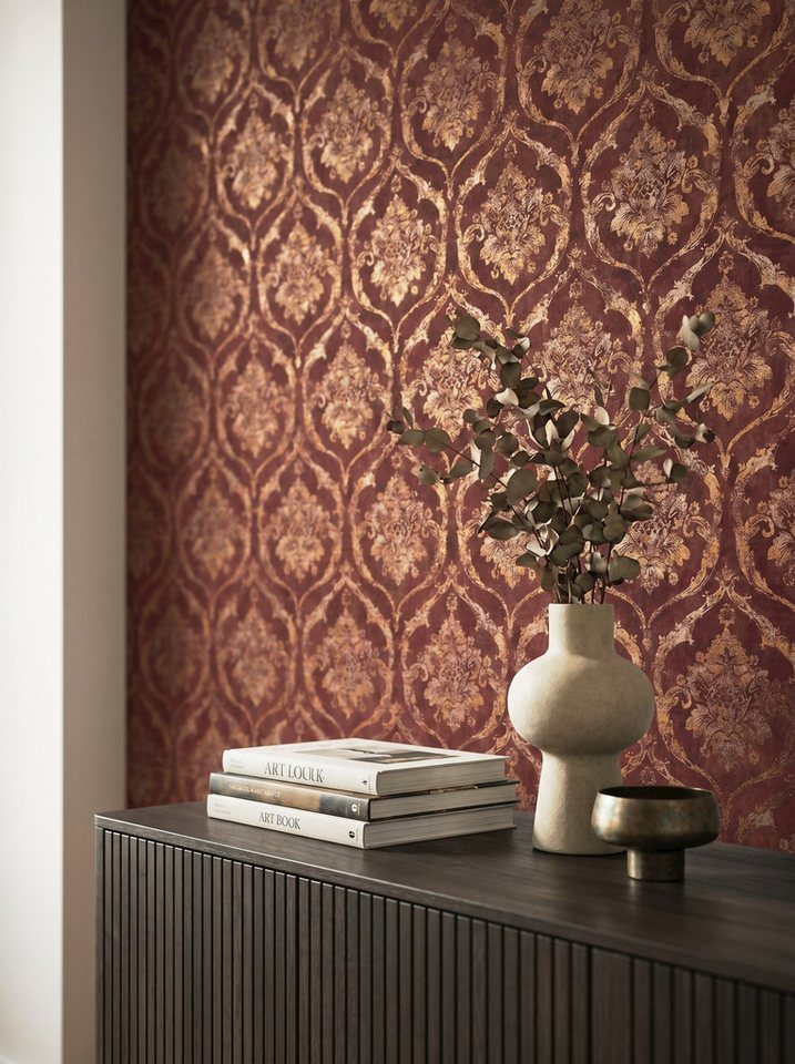 Newroom Vliestapete Xelora Rot Tapete Vliestapete Blumen, Floral, Blumenranke, strukturiert, Mustertapete
