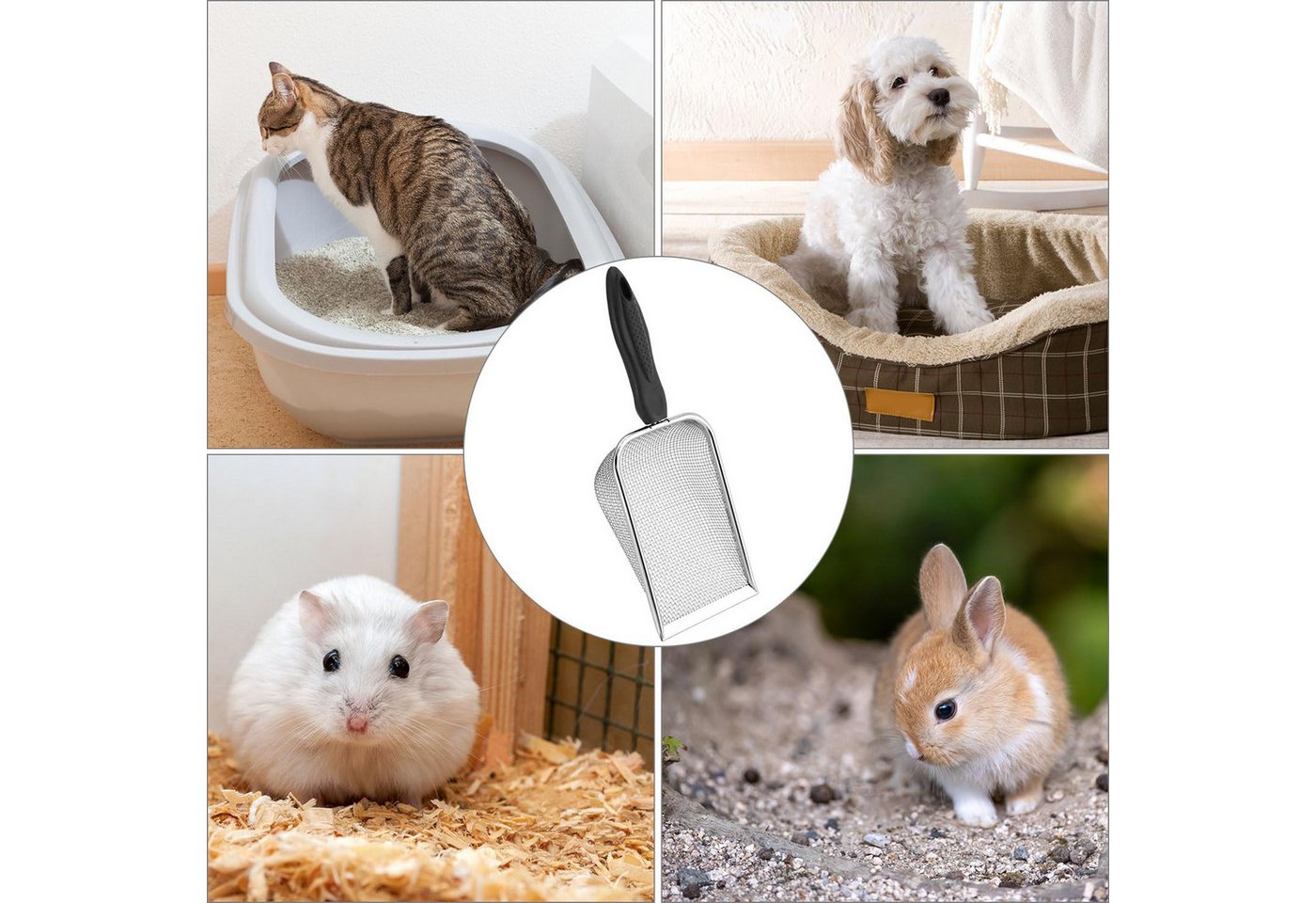 FOUORTUNATE-BEE Futterschaufel Hamstersandschaufel mit Langgriff Katzenstreu Siebschaufel streulöffel, Kleintier Sandsieb für Hamster, Reptilien und Vogelkäfige Bild 2