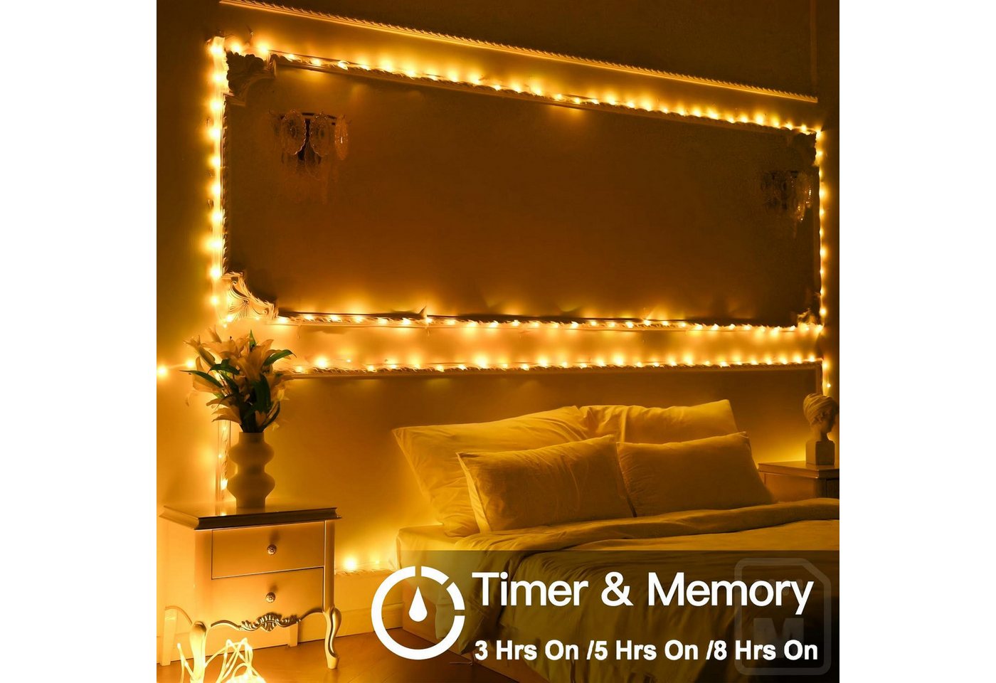Toomoke LED-Lichterschlauch 12M LED Lichterschlauch mit Stecker & Fernbedienung,100 LEDs Warmweiß, 4 Helligkeitsstufen,8 Modi, für Garten, Party, Weihnachten