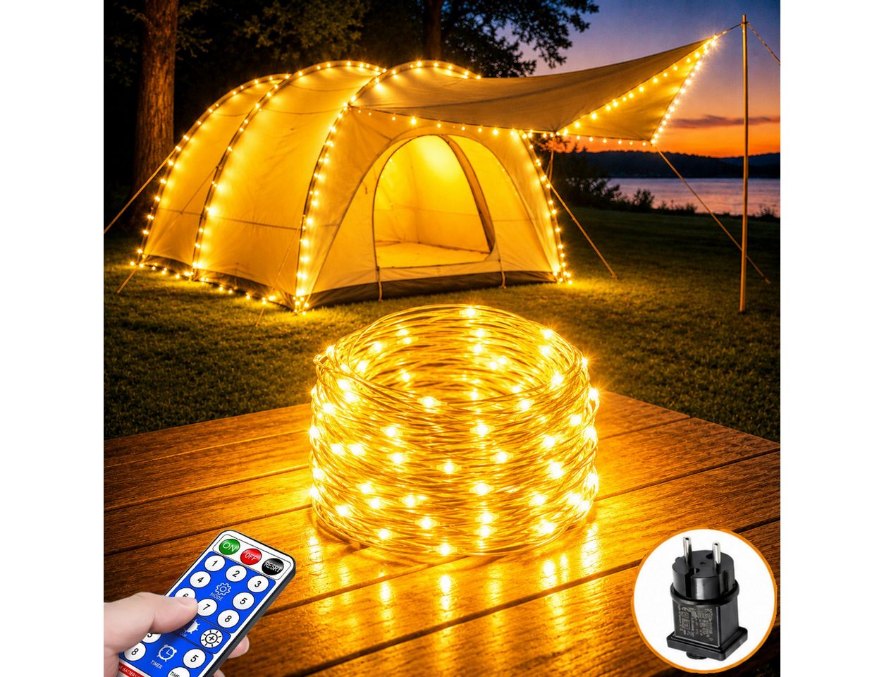 Toomoke LED-Lichterschlauch 12M LED Lichterschlauch mit Stecker & Fernbedienung,100 LEDs Warmweiß, 4 Helligkeitsstufen,8 Modi, für Garten, Party, Weihnachten Bild 2