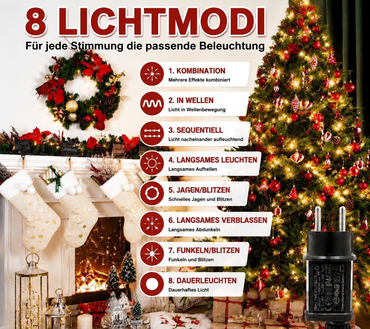 Toomoke LED-Lichterschlauch 12M LED Lichterschlauch mit Stecker & Fernbedienung,100 LEDs Warmweiß, 4 Helligkeitsstufen,8 Modi, für Garten, Party, Weihnachten Bild 5