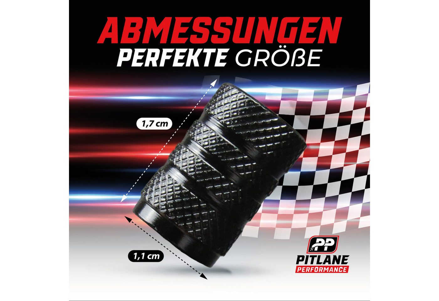 Pitlane Performance Ventilkappe Alu Ventilkappen 4 Stück Reifenventilkappen, (4er Set, 4-St., Schutz vor Schmutz & Druckverlust für individuelles Styling), Reifen-Ventilkappen mit Innendichtung PKW, Wohnwagen & MTB Autoventil Bild 3