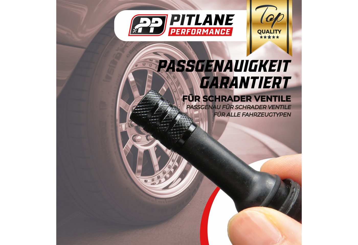 Pitlane Performance Ventilkappe Alu Ventilkappen 4 Stück Reifenventilkappen, (4er Set, 4-St., Schutz vor Schmutz & Druckverlust für individuelles Styling), Reifen-Ventilkappen mit Innendichtung PKW, Wohnwagen & MTB Autoventil Bild 5