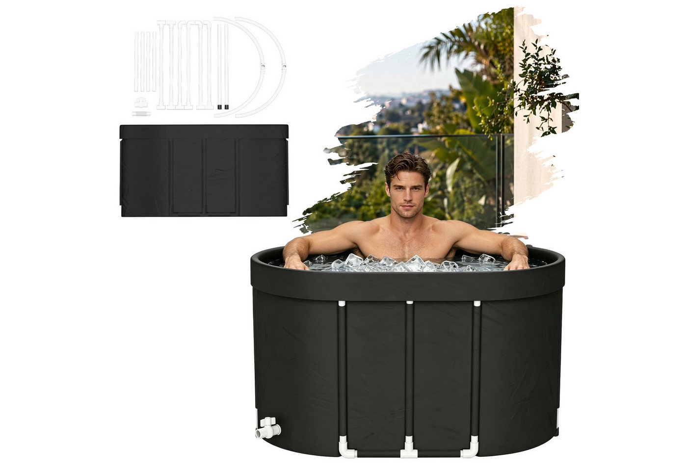 FIVMEN Badewanne Eisbadewanne Schwarz 512L, isolierte PVC-Wanne, Garten Balkon, Eisbad Tonne für Sportler Erwachsene Kältebecken