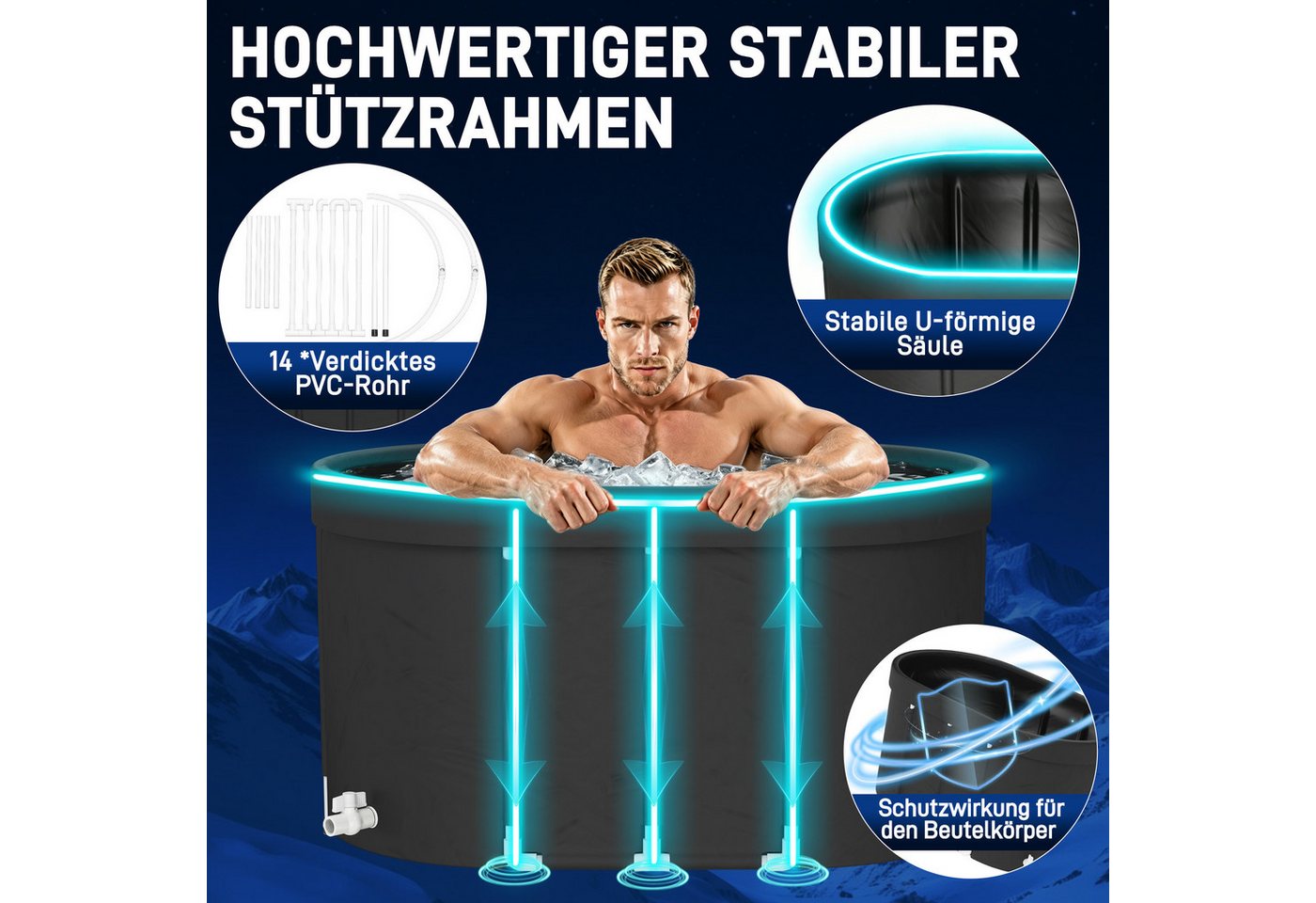 FIVMEN Badewanne Eisbadewanne Schwarz 512L, isolierte PVC-Wanne, Garten Balkon, Eisbad Tonne für Sportler Erwachsene Kältebecken Bild 3