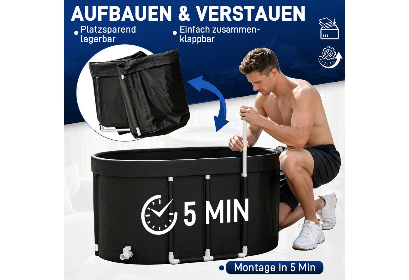 FIVMEN Badewanne Eisbadewanne Schwarz 512L, isolierte PVC-Wanne, Garten Balkon, Eisbad Tonne für Sportler Erwachsene Kältebecken Bild 4