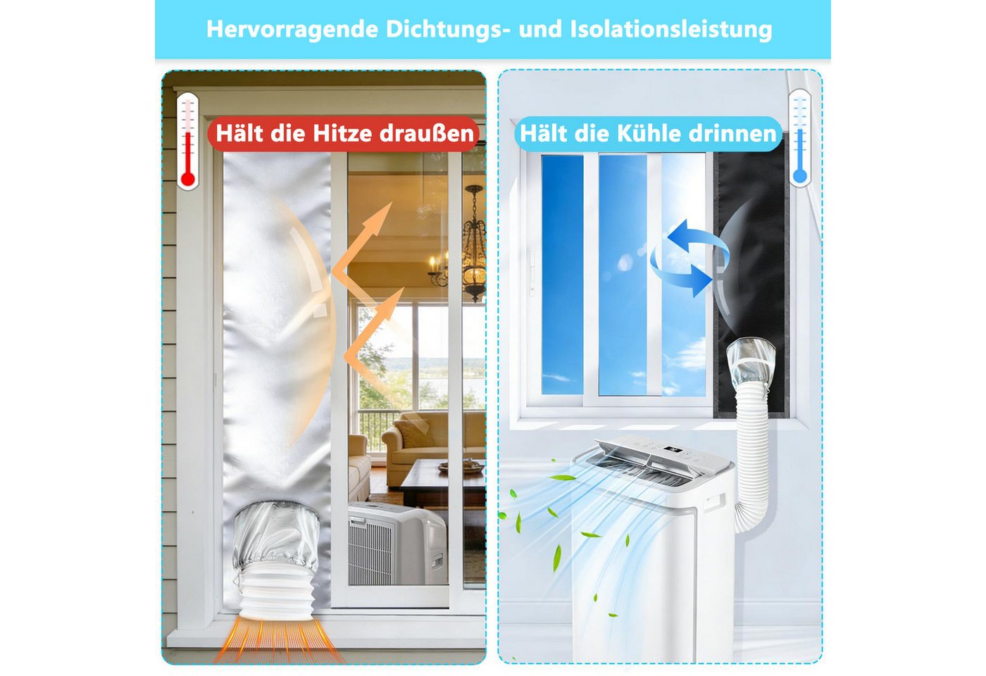 Diwzbyn Türdichtband Fensterabdichtung Klimaanlage Set 420D – Mobile AC Abdichtung, 100% Verdunkelung, Hitzeschutz Silberbeschichtet Bild 2