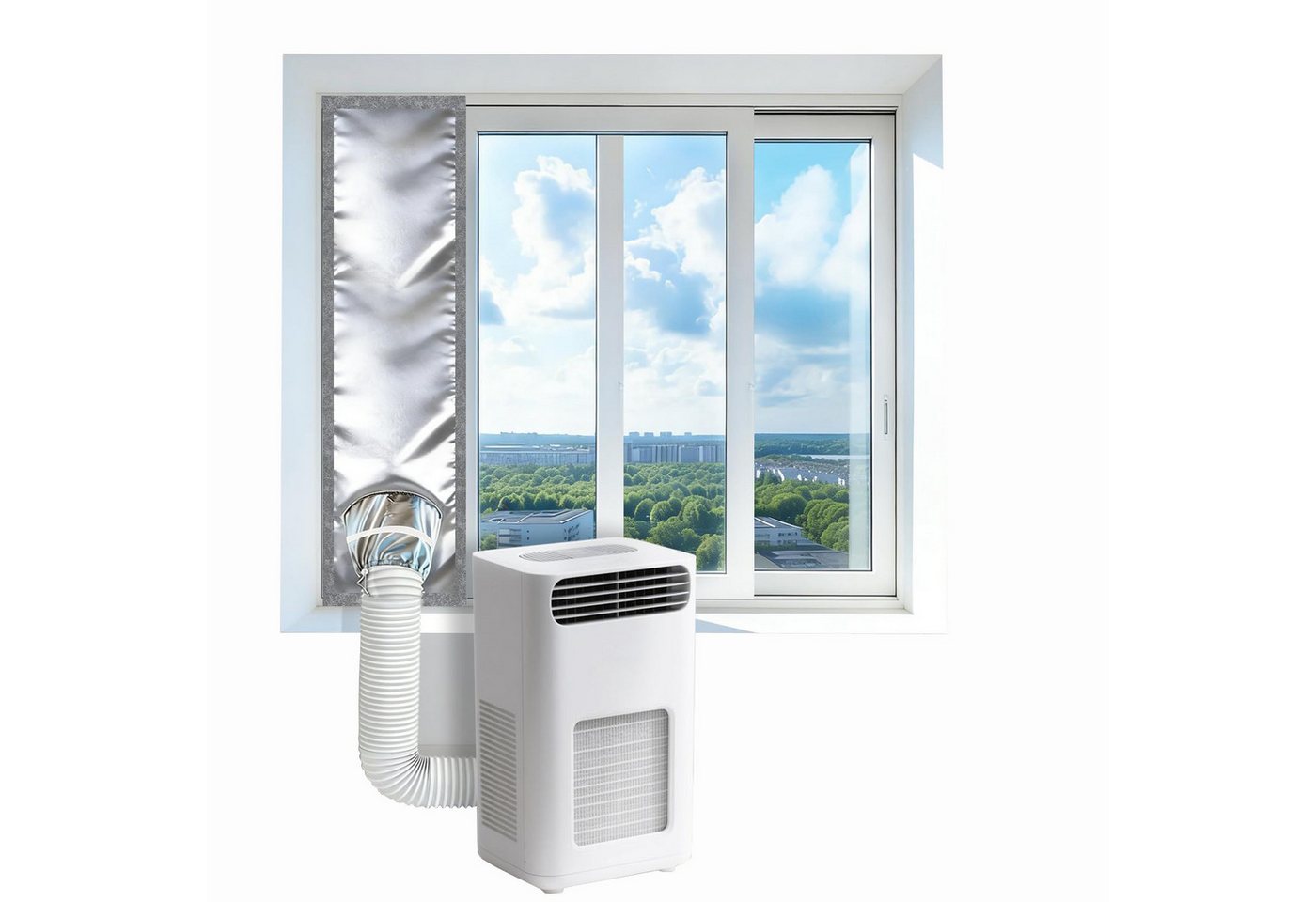 Diwzbyn Türdichtband Fensterabdichtung Klimaanlage Set 420D – Mobile AC Abdichtung, 100% Verdunkelung, Hitzeschutz Silberbeschichtet Bild 4