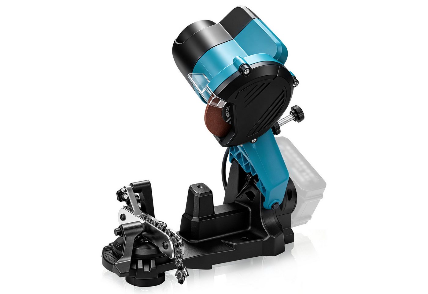 XIIW Sägekettenschärfgerät Akku-Kettenschärfer 220W 6500U/min LED Schärfstation für Makita 18V, (Tiefenanschlag, Winkelskala, Kettenspannvorrichtung, Schleifscheibe), für Ketten mit Teilungen 1/4”, 0,325”, 3/8”, 0,404 Bild 5