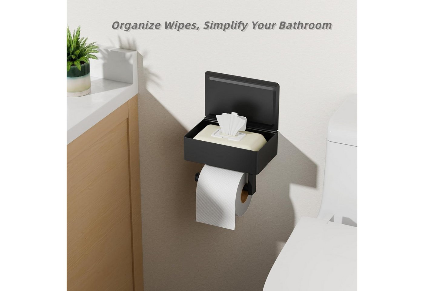 Toomoke Toilettenpapierhalter Klopapierhalter mit Feuchttücherbox,selbstklebend oder Bohrenfür Bad (Toilettenpapierhalter mit Ablage, Wandhalterung aus SUS 304 Edelstahl), zur Aufbewahrung von Toilettenpapier und spülbaren Feuchttüchern Bild 5